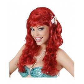 Peluca Sirena Roja Con Conchas y Perla Peluca Sirena Roja Con Conchas y Perla