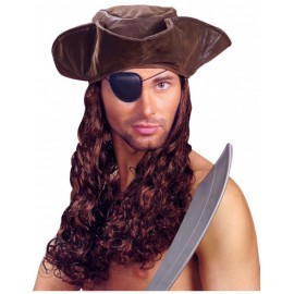Tricornio Pirata Símil Piel con Peluca Tricornio Pirata Símil Piel con Peluca