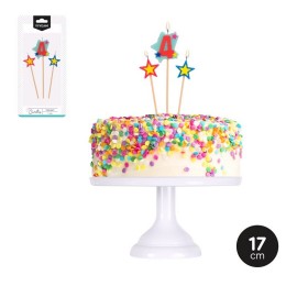 3 Velas Número 4 con Estrellas 17 cm 3 Velas Número 4 con Estrellas 17 cm