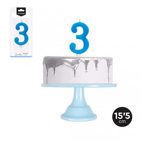 Vela Número 3 Grande Metalizada 15,5 cm