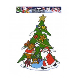Pegatina Ventana Árbol con Papá Noel y Reno 40 cm