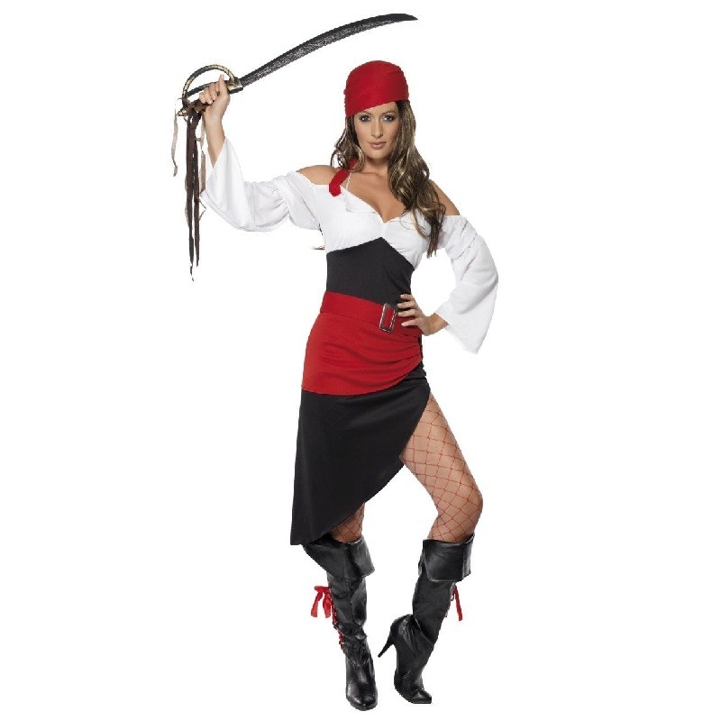 Disfraz de mobilito de pirata descarado con falda negro - FiestasMix
