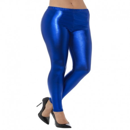 Leggings de discoteca metálicos de los 80 azul