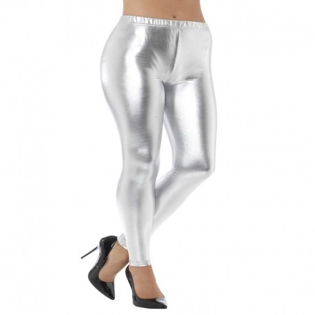 Leggings de discoteca metálicos de los 80 plata
