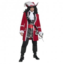Disfraz de capitán pirata de lujo auténtico rojo