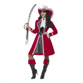 Disfraz de capitán de Dama Auténtica Deluxe Rojo