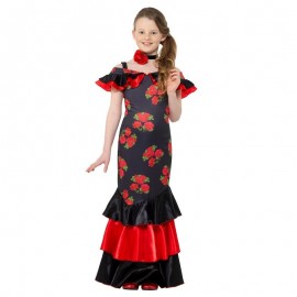 Disfraz de niña flamenco negro y rojo