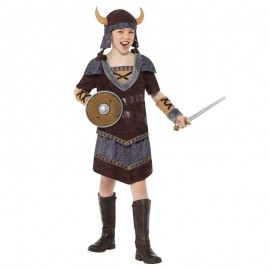 Disfraz de niña vikingo marrón Disfraz de niña vikingo marrón