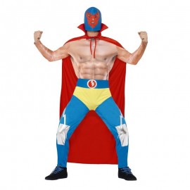 Disfraz de luchador mexicano rojo y azul Disfraz de luchador mexicano rojo y azul