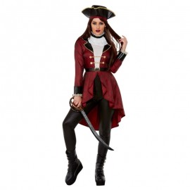 Disfraz de pirata de lujo swashbuckler Borgoña