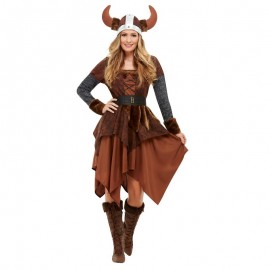 Disfraz de reina bárbara vikingo marrón Disfraz de reina bárbara vikingo marrón