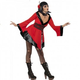 Disfraz gótico de mujer geisha rojo