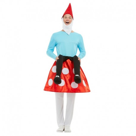 Disfraz de toadstool de gnomo azul y rojo