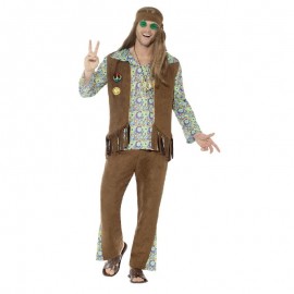 Disfraz de Hippie 60 con pantalones top chaleco