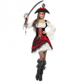 Disfraz de pirata de dama glamorosa rojo