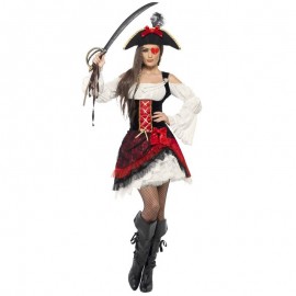 Disfraz de pirata de dama glamorosa rojo Disfraz de pirata de dama glamorosa rojo