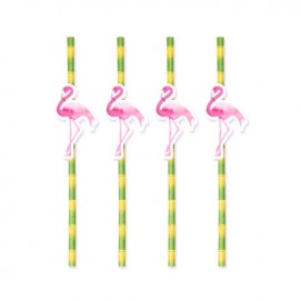 8 Pajitas Flamingo Tropical