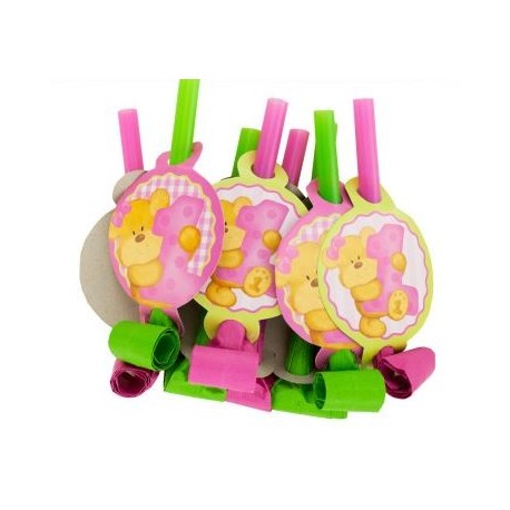 8 Matasuegras Osito Rosa