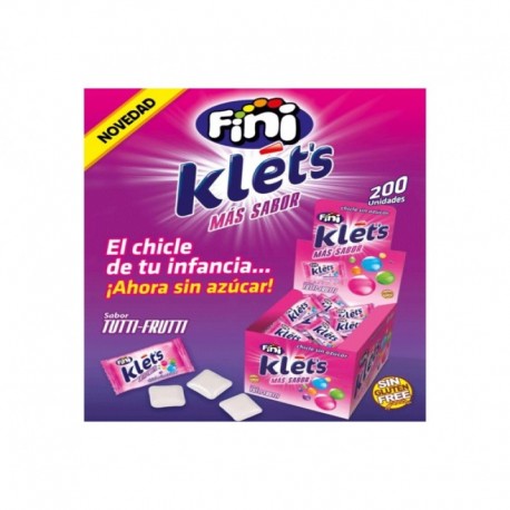200 Chicles Fini Klets Tutti Frutti Sin Azúcar