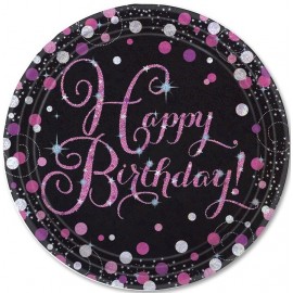 8 Platos Happy Birthday Elegant Pink 23 cm