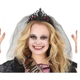 Diadema Negra Princesa Con Velo
