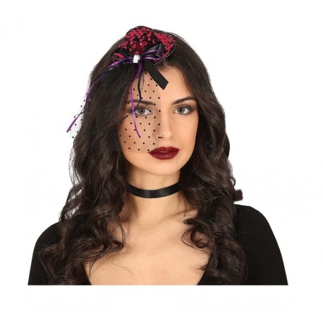 Diadema Lentejuelas Gorrito Lila Con Velo