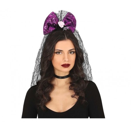 Diadema Lazo Lila Con Velo
