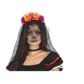 Diadema Flores Lila Naranja Con Velo Diadema Flores Lila Naranja Con Velo