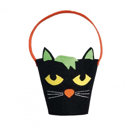 Cubo Fieltro Negro Con Gato 20 cm