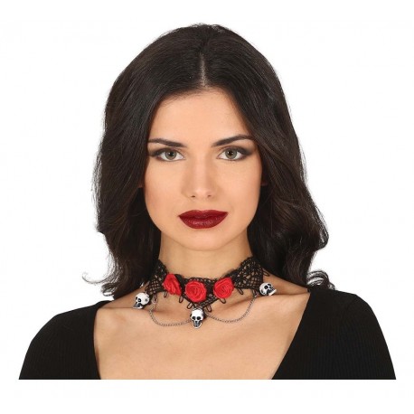 Gargantilla Con Calaveras Y Rosas