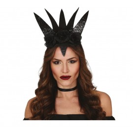 Diadema Negra Reina Con Flores