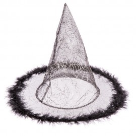 Sombrero De Bruja Plumas Negro 32 X 32 X 32 Cm