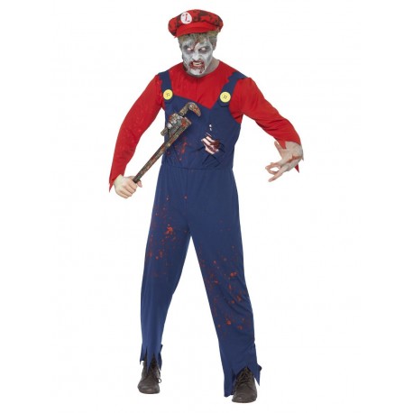 Disfraz De Plomero Zombie Rojo Y Azul