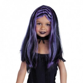 Peluca Brujita Negra Con Mechas Lilas Peluca Brujita Negra Con Mechas Lilas