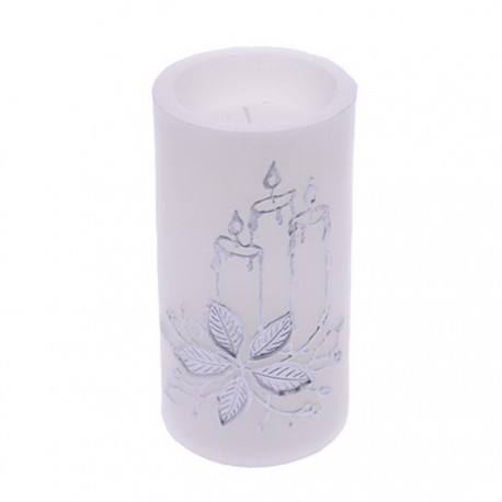 Vela Con Luz Plata Decorada 7,50 X 15 Cm