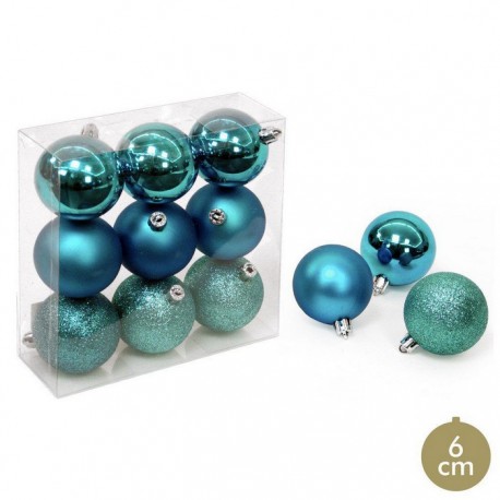 9 Bolas Azul Decoración Navidad 6 X 6 X 6 Cm