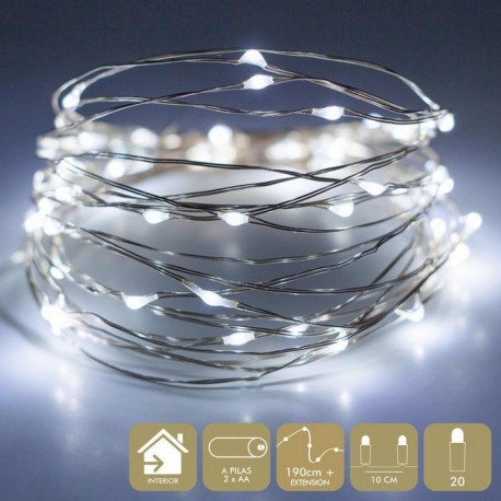 20 Luces Metal Blanco Guirnalda Cable Plateado 190Cm