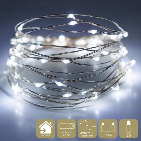 Guirnalda 50 Luces Metal Blanco Cable Plateado De 490cm