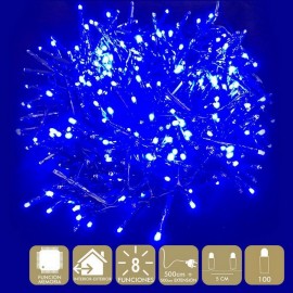 Guirnalda 100 Luces led color azul 8 funcioes 500cm