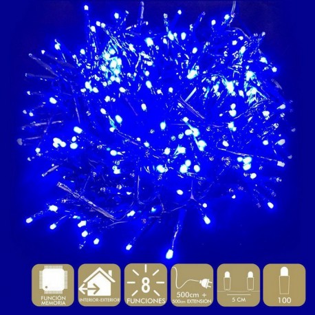 Guirnalda 100 Luces led color azul 8 funcioes 500cm