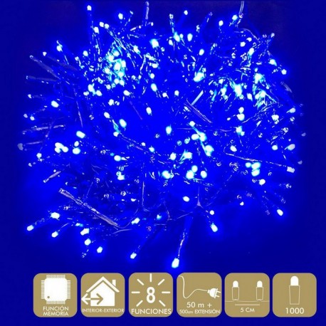 1000 Luces Led 8 Funciones Color Azul Cadena De 50 metros