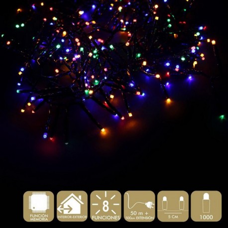 1000 Luces Led 8 Funciones Multicolor Cadena 50 Metros