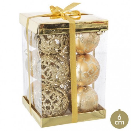 12 Bolas Decorada Plástico Oro 6 X 6 X 6 Cm