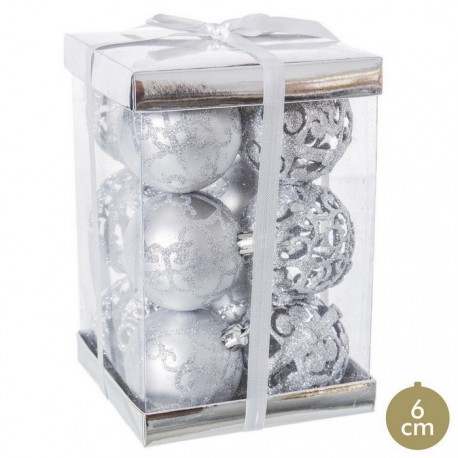 12 Bolas Decorada Plástico Plata 6 X 6 X 6 Cm