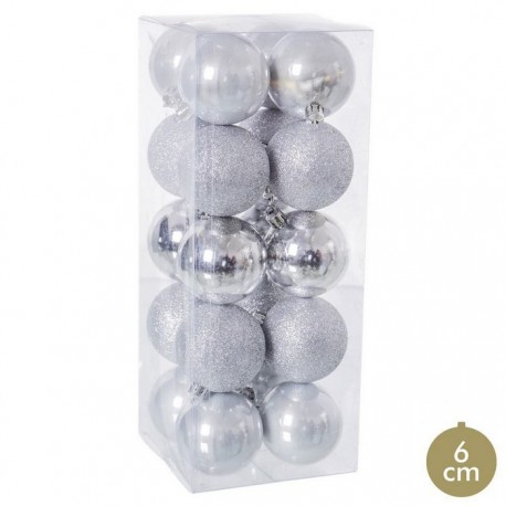20 Bolas Mixto Plástico Plata 6 X 6 X 6 Cm