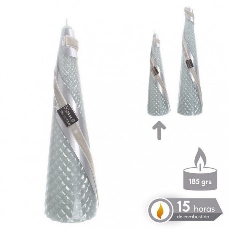 Vela Cónica Azul Metalic Navidad 5,50 X 19,50 Cm 185 Grs 15 Horas Combustion