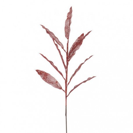 Rama Con 9 Hojas Purpurina Rojo 77 Cm