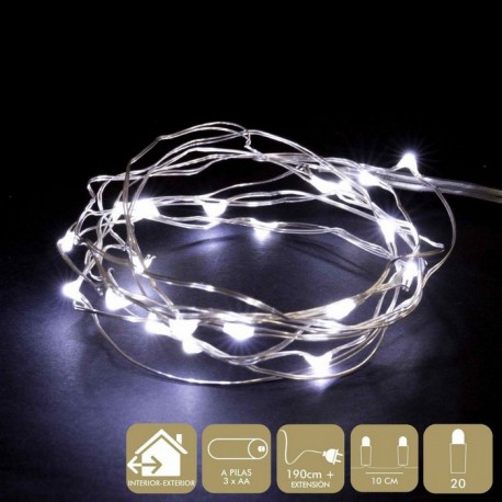 20 Luces led Blanco 8 Funciones Longitud: 190 Cm + Extensión Distancia Entre Luces 10 Cm.