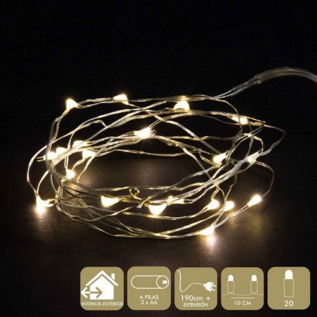 20 Luces Led Amarillas 8 Funciones 190 Cm + Extensión