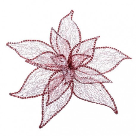Poinsettia Con Clip Organza Rojo 30 Cm
